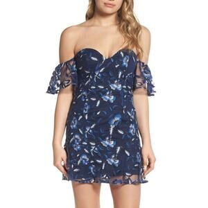 Bardot Sapphire Embroidered Lace Off Shoulder Dress Size L